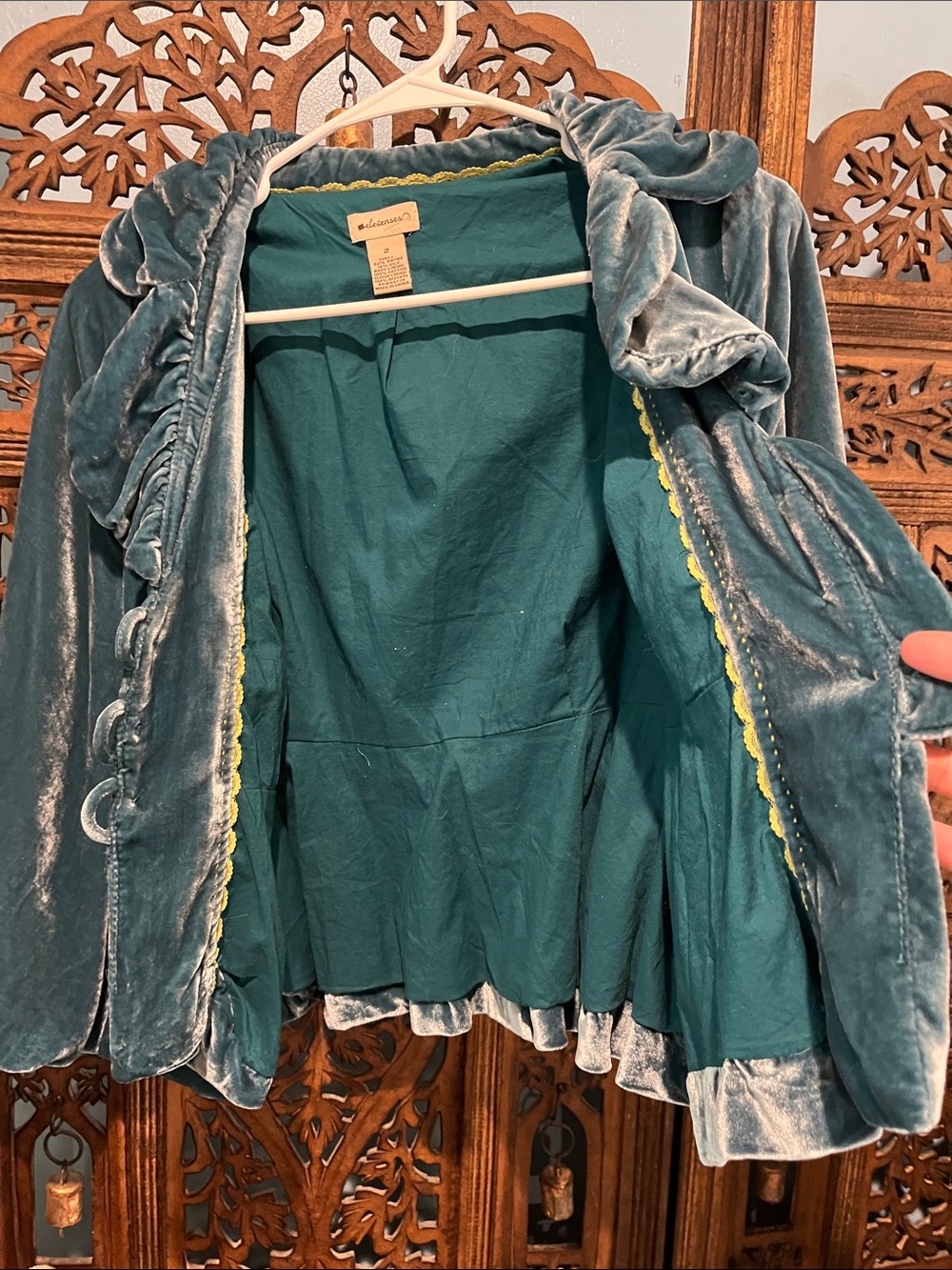 elevenses Teal Velvet Ruffled Peplum Jacket - Picture 2 of 5